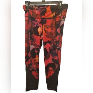 Athleta Red and Black Floral Active Leggings